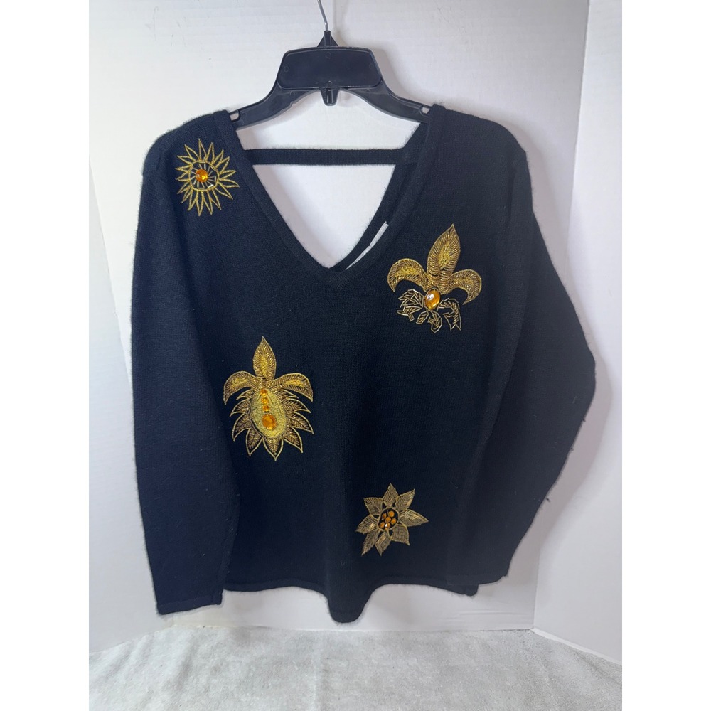 Madeleine Embellished Sweater V Neck Angora Blend Black Small 36/38